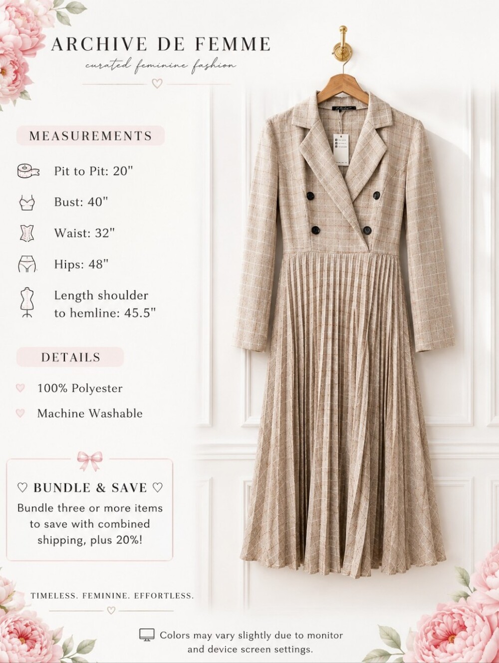 NWT Simplee Pleated Blazer Maxi Dress — Size Large - Picture 8 of 11